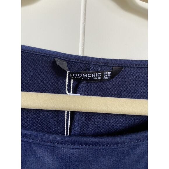 Bloomchic Womens Top Sz 30 Navy Blue White Lace Chevron Long Sleeve Shirt NEW - Picture 3 of 4